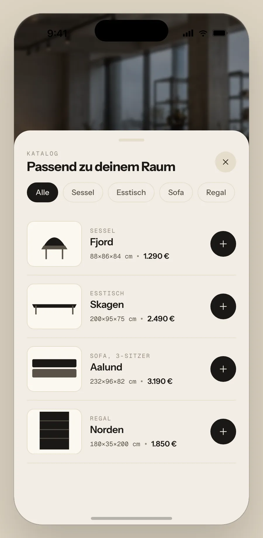 Schritt 5: Katalog im Prototyp der AR-Raumplanung